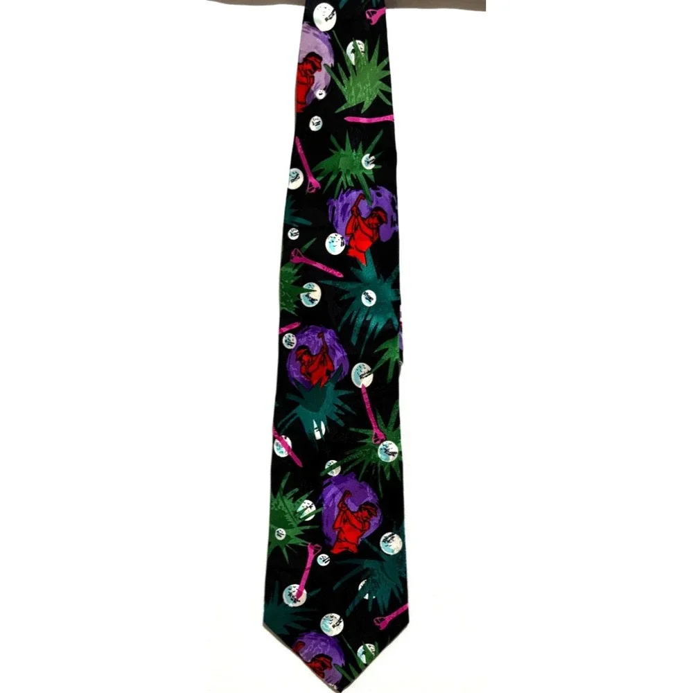 We R Ties Mens Silk‎ Golf Novelty Tie Limited Edition Black Red Green Tropical